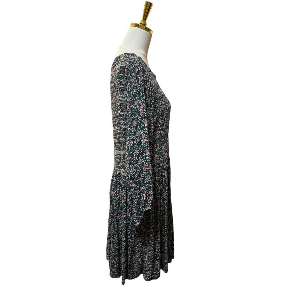 Apiece Apart Olivias Smocked Babydoll Mini Dress Navy Pink Ditsy Floral Size 12 - Picture 3 of 7